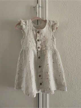 Makemake organics Toddler Cream Button-Front Cotton Dress 3-4T